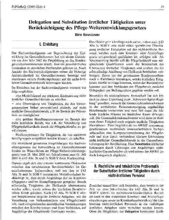 Vorschauseite 1: Delegation und Substitution ärztlicher Tätigkeiten unter Berücksichtigung des Pflege-Weiterentwicklungsgesetzes