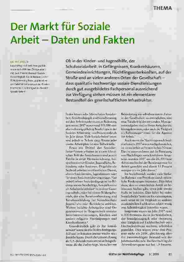 Vorschauseite 1: Der Markt für Soziale Arbeit - Daten und Fakten