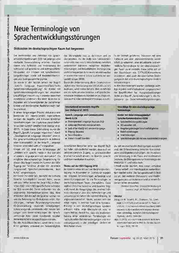 Vorschauseite 1: Neue Terminologie von Sprachentwicklungsstörungen
