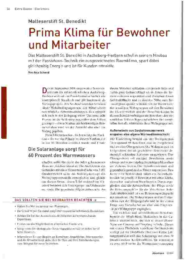 Vorschauseite 1: Prima Klima für Bewohner und Mitarbeiter