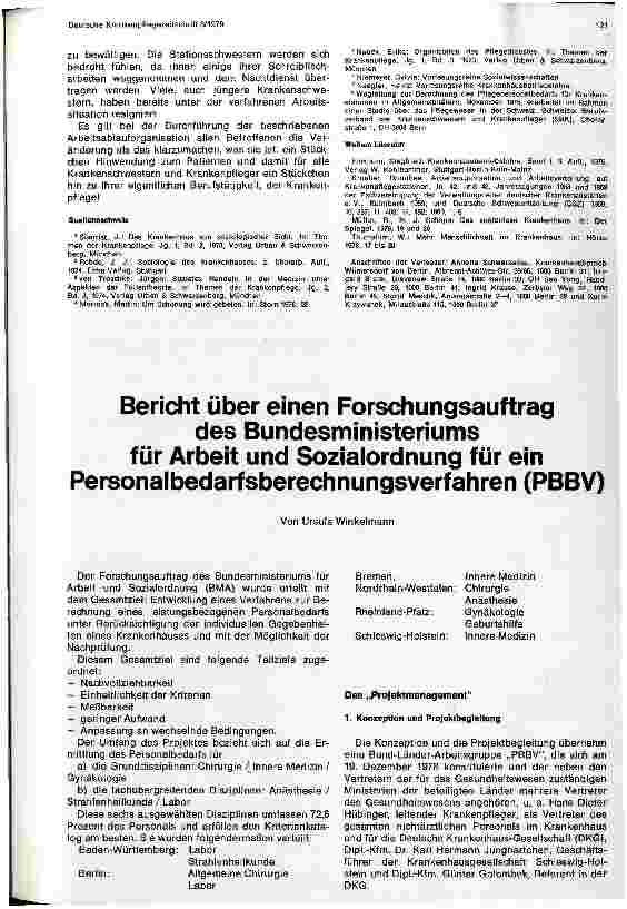 Vorschauseite 1: Bericht über einen Forschungsauftrag des Bundesministers für Arbeit u. Sozialordnung für ein Personalbedarfsberechnungsverfahren