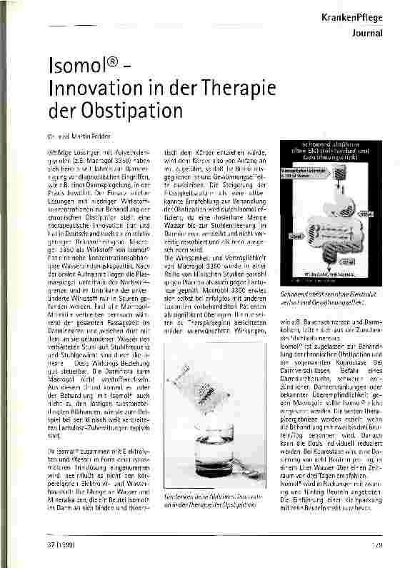 Vorschauseite 1: Isomol - Innovation in der Therapie der Obstipation