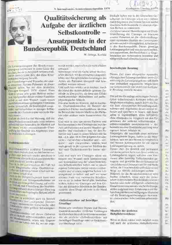 Vorschauseite 1: Qualtitätssicherung als Aufgabe der ärztlichen Selbstkontrolle - Ansatzpunkte in der Bundesrepublik Deutschland