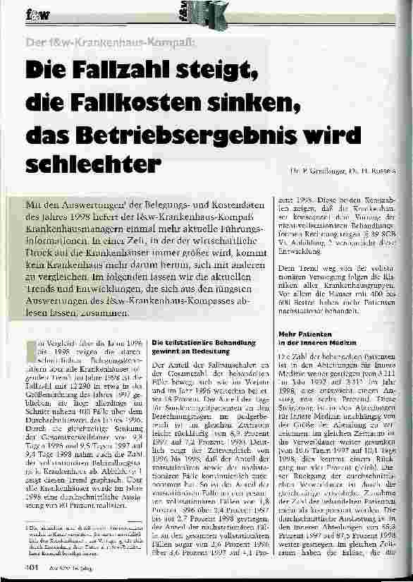 Vorschauseite 1: Die Fallzahl steigt, die Fallkosten sinken, das Betriebsergebnis wird schlechter Der f&w-Krankenhaus-Kompaß