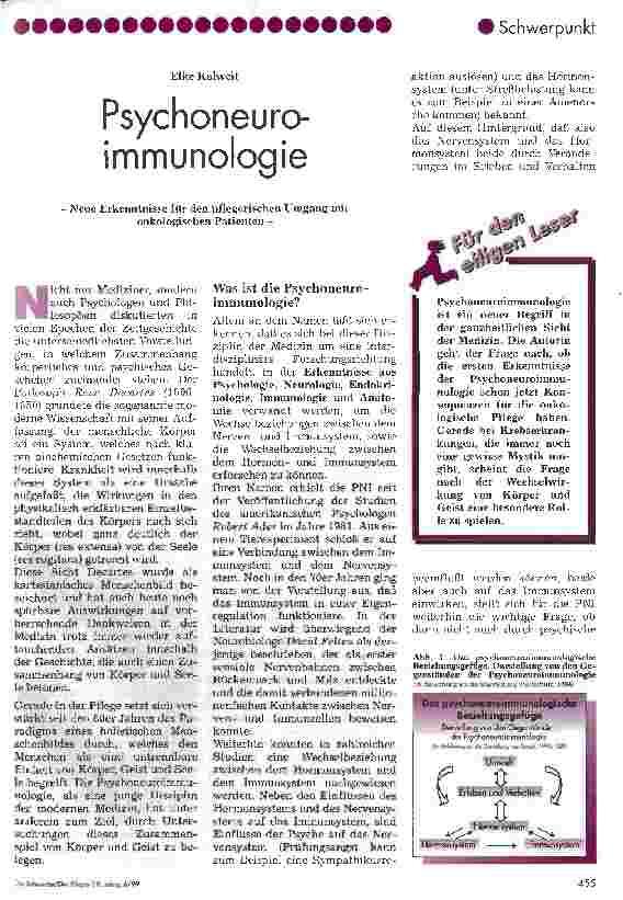 Vorschauseite 1: Psychoneuroimmunologie Neue Erkenntnisse für den pflegerischen Umgang mit onkologischen Patienten