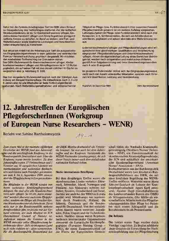Vorschauseite 1: 12. Jahrestreffen der Europäischen PflegeforscherInnen (Workgroup of European Nurse Researchers - WENR)