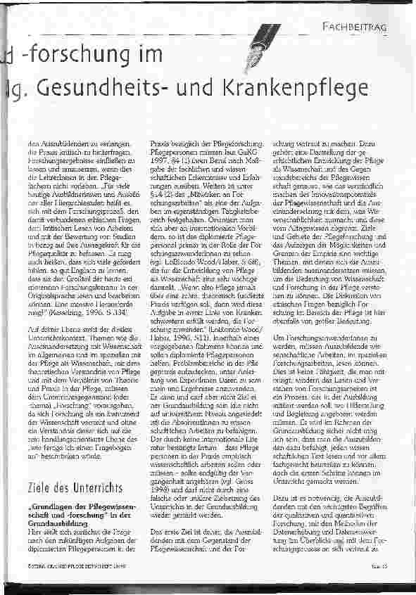 Vorschauseite 2: Grundlagen der Pflegewissenschaft und -forschung im Unterricht in der Ausbildung für die allg. Gesundheitsund Krankenpflege