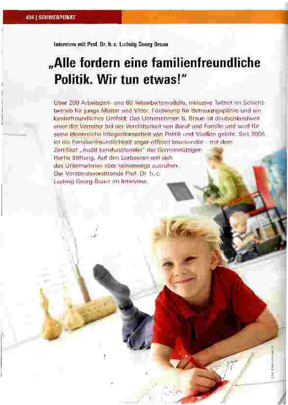 Vorschauseite 1: Interview mit Prof. Dr. h. c. Ludwig Georg BraunAlle fordern eine familienfreundliche Politik. Wir tun etwas!
