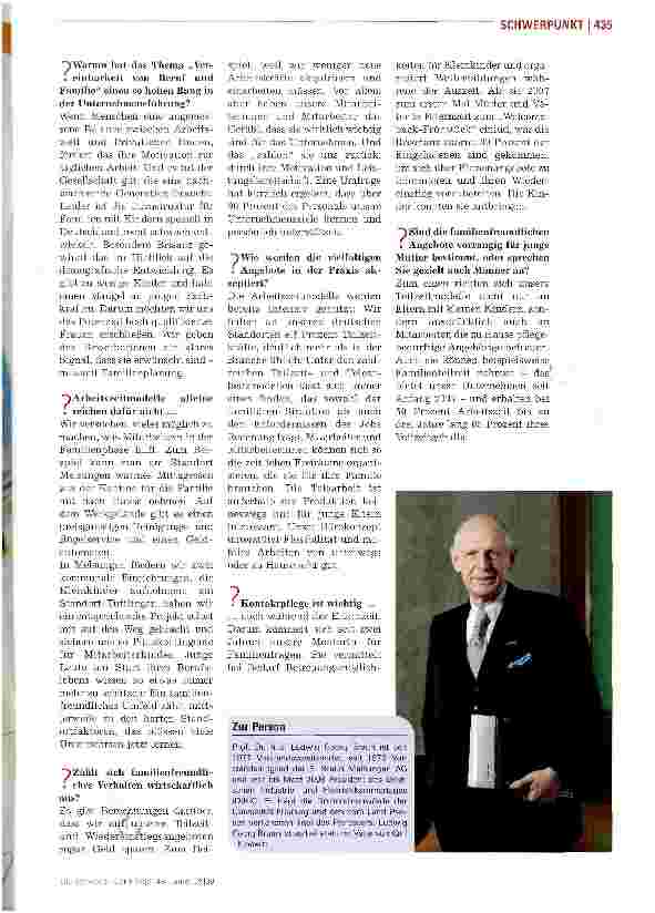 Vorschauseite 2: Interview mit Prof. Dr. h. c. Ludwig Georg BraunAlle fordern eine familienfreundliche Politik. Wir tun etwas!