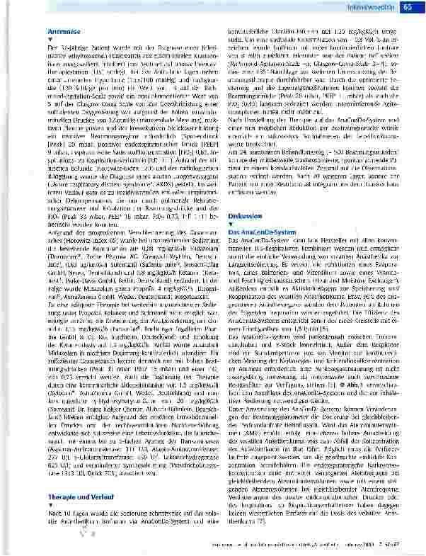 Vorschauseite 2: Inhalationsanästhesie mittels „Anaesthetic Conserving Device zur Langzeitsedierung eines schwer sedierbaren Patienten