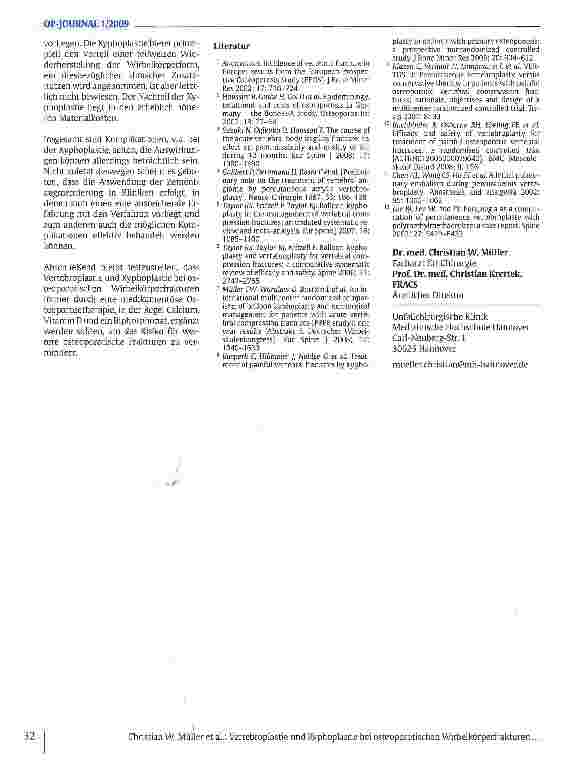 Vorschauseite 5: Vertebroplastie und Kyphoplastie bei osteoporotischen Wirbelkörperfrakturen: Indikationen, Technik, Ergebnisse und Komplikationen