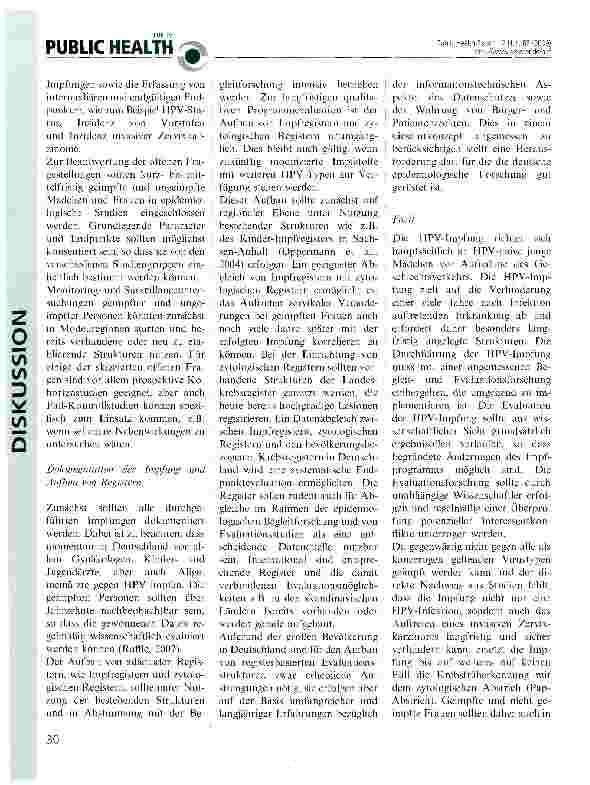 Vorschauseite 2: Stellungnahme der DGepi, gmds, DGSMP und DNEbM HPV-lmpfung: Notwendigkeit der Begleitforschung und Evaluation