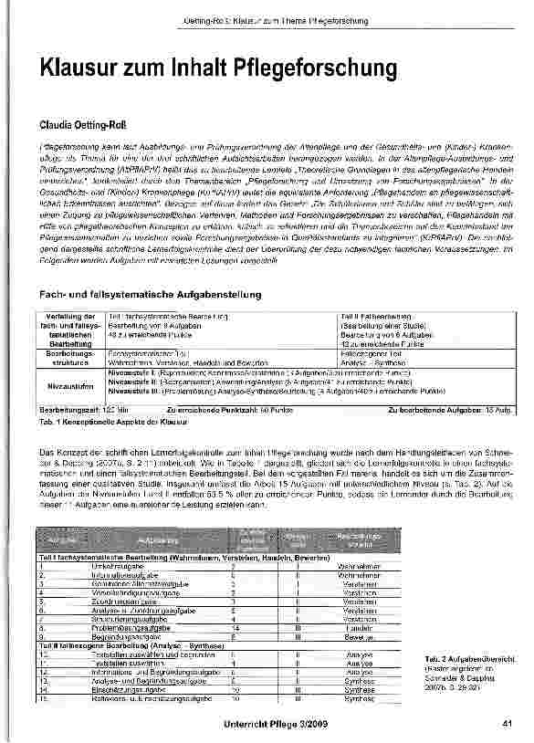 Vorschauseite 1: Klausur zum Inhalt Pflegeforschung