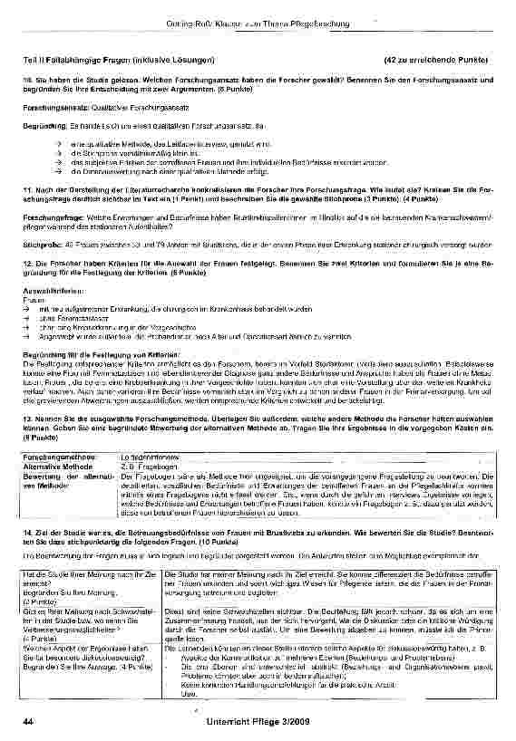 Vorschauseite 4: Klausur zum Inhalt Pflegeforschung