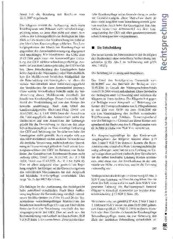 Vorschauseite 3: Kostenerstattung für die Verabreichung ärztlich verordneter, nicht verschreibungspf lichtiger Arzneimittel - hier: intramuskuläre Injektionen