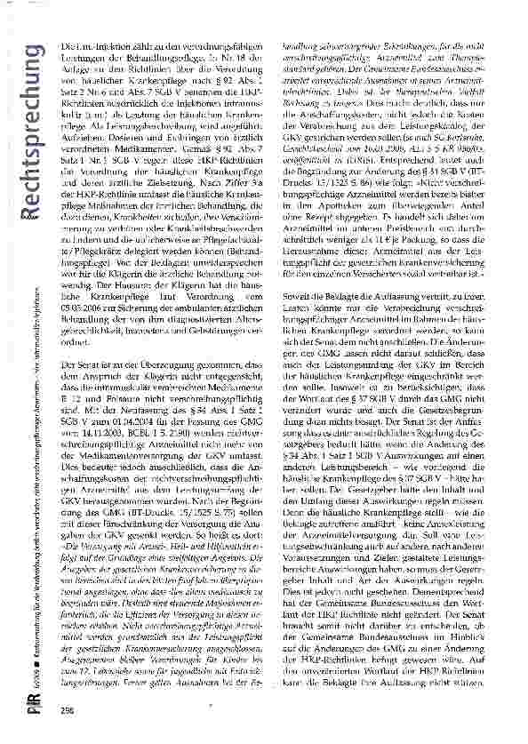 Vorschauseite 4: Kostenerstattung für die Verabreichung ärztlich verordneter, nicht verschreibungspf lichtiger Arzneimittel - hier: intramuskuläre Injektionen