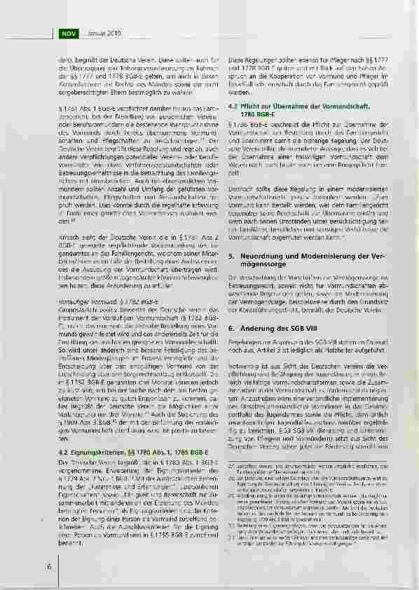 Vorschauseite 6: Stellungnahme des Deutschen Vereins zum Entwurf eines Gesetzes zur Reform des Vormundschaftsrechts (2. Diskussionsteilentwurf des Bundesministeriums der Justiz und für Verbraucher…