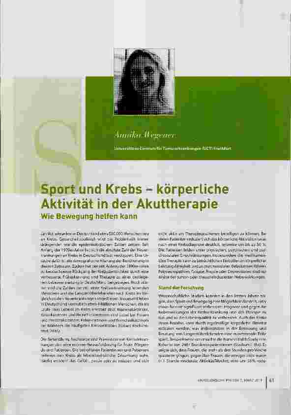 Vorschauseite 1: Sport und Krebs - körperliche Aktivität in der Akuttherapie