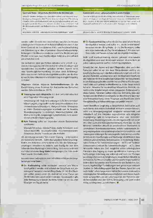 Vorschauseite 3: Sport und Krebs - körperliche Aktivität in der Akuttherapie