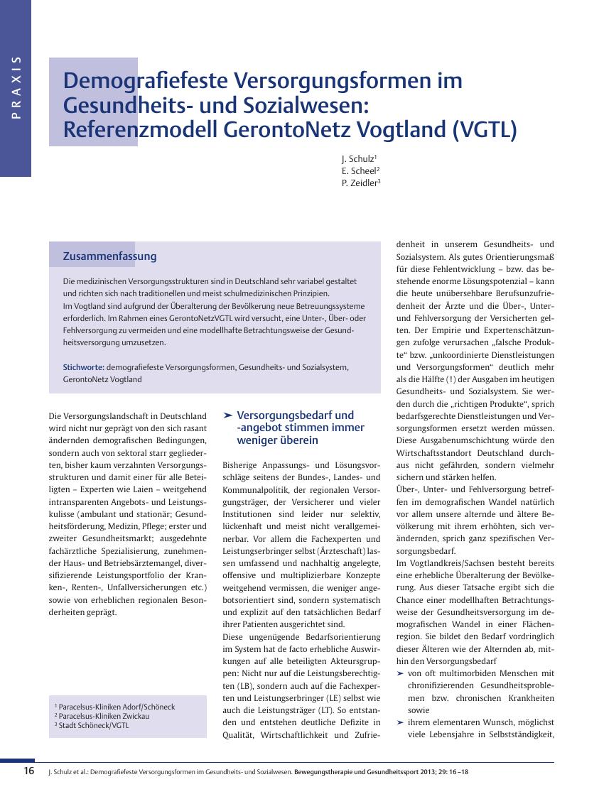 Vorschauseite 1: Demografiefeste Versorgungsformen im Gesundheitsund Sozialwesen: Referenzmodell GerontoNetz Vogtland (VGTL)