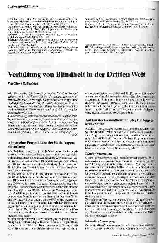 Vorschauseite 1: Verhütung von Blindheit in der Dritten Welt