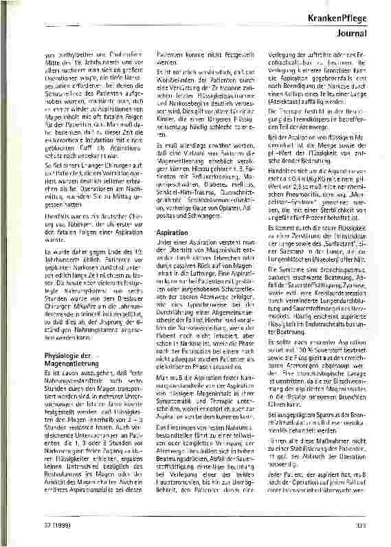 Vorschauseite 2: Wie nüchtern muß ein Patient vor und nach einer anaesthesiologischen Intervention sein?