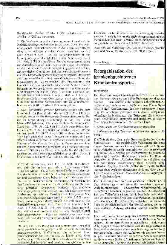 Vorschauseite 1: Reorganisation des krankenhausinternen Krankentransportes