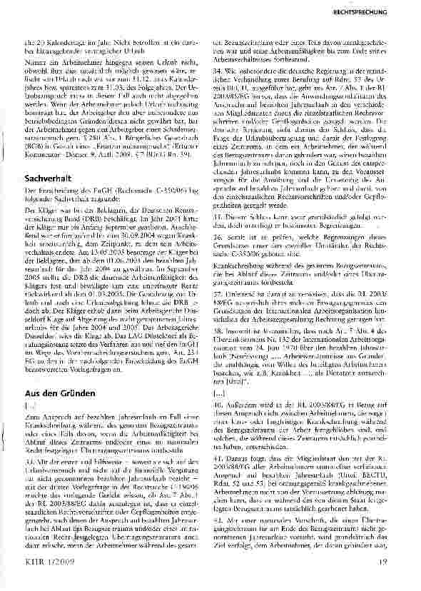 Vorschauseite 2: Unverfallbarkeit und Abgeltung von krankheitsbedingt nicht realisierbaren Urlaubsansprüchen