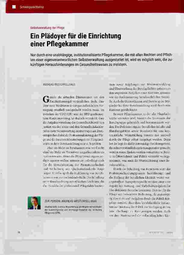 Vorschauseite 1: Ein Plädoyer für die Einrichtung einer Pflegekammer