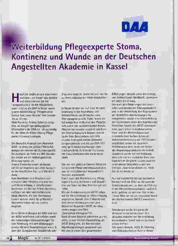 Vorschauseite 1: Reiterbildung Pflegeexperte Stoma, Kontinenz und Wunde an der Deutschen Angestellten Akademie in Kassel