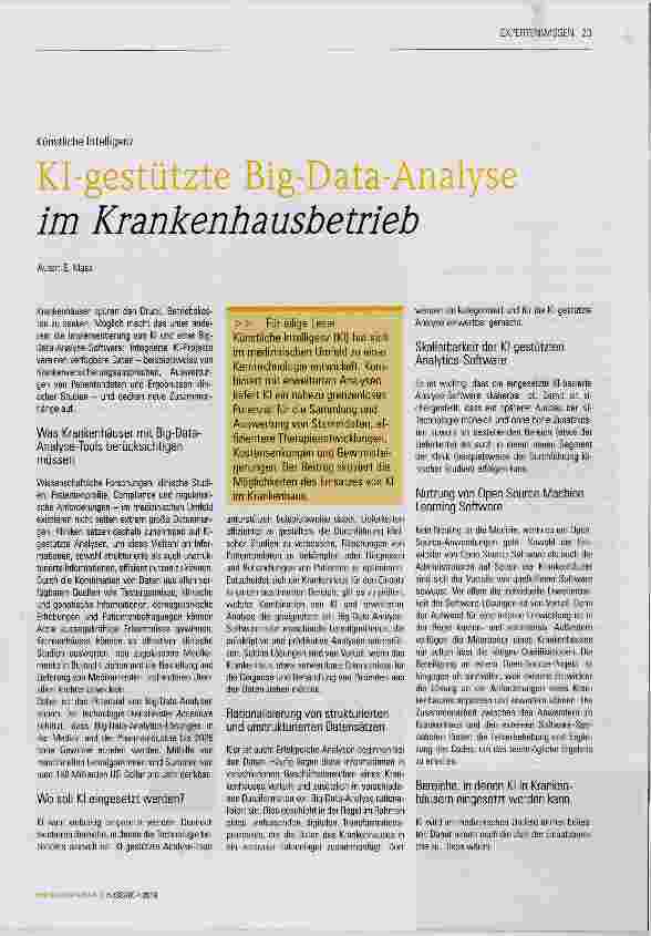 Vorschauseite 1: Kl-gestützte Big-Data-Analyse im Krankenhausbetrieb