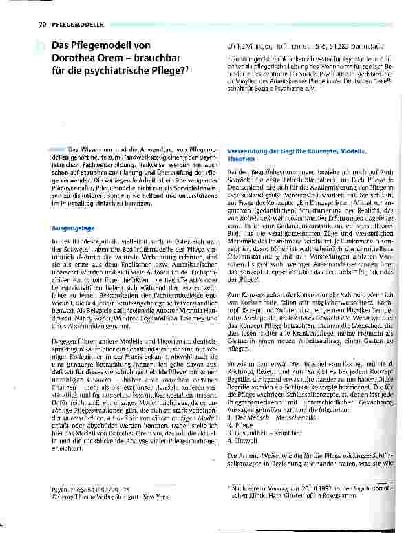 Vorschauseite 1: Das Pflegemodell von Dorothea Orem - brauchbar für die psychiatrische Pflege?