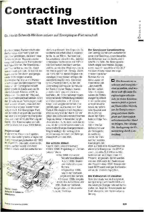 Vorschauseite 1: Contracting statt Investition Dr. Horst-Schmidt-Kliniken setzen auf Energiespar - Partnerschaft