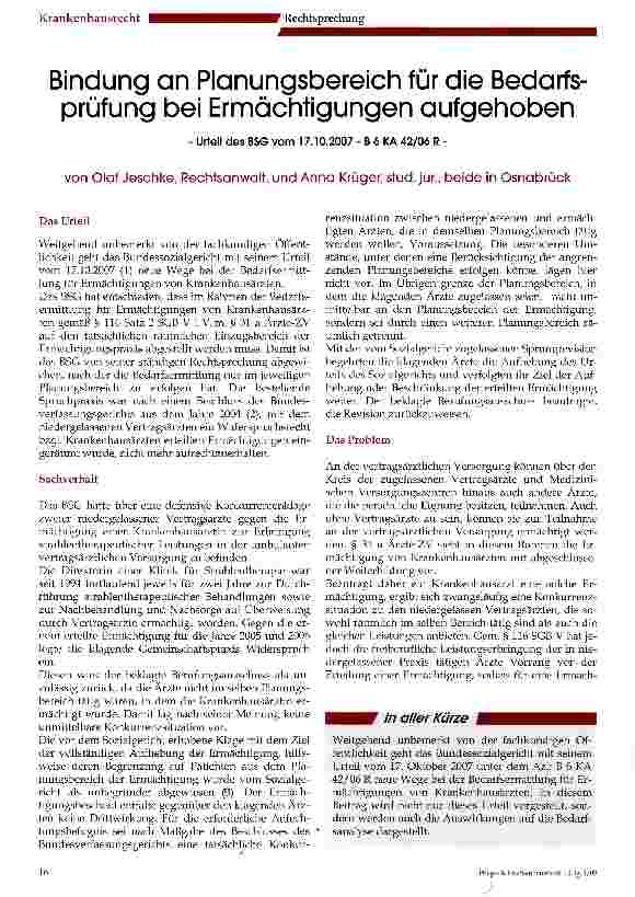 Vorschauseite 1: Bindung an Planungsbereich für die Bedarfsprüfung bei Ermächtigungen aufgehoben