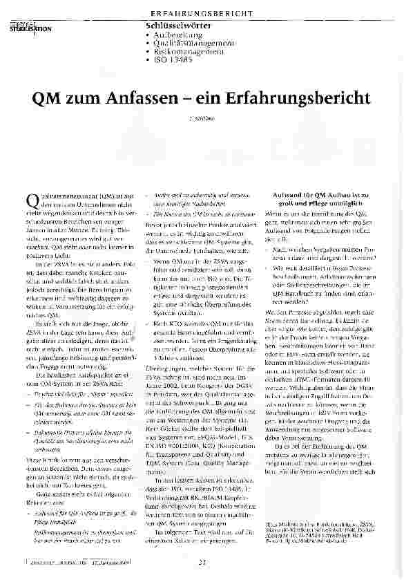 Vorschauseite 1: QM zum Anfassen - ein Erfahrungsbericht