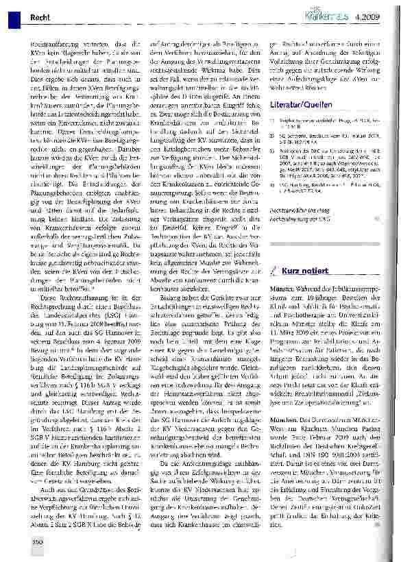 Vorschauseite 3: Keine Klagebefugnis der Kassenärztlichen Vereinigungen bei Krankenhauszulassungen gemäß § 116 b SGB V