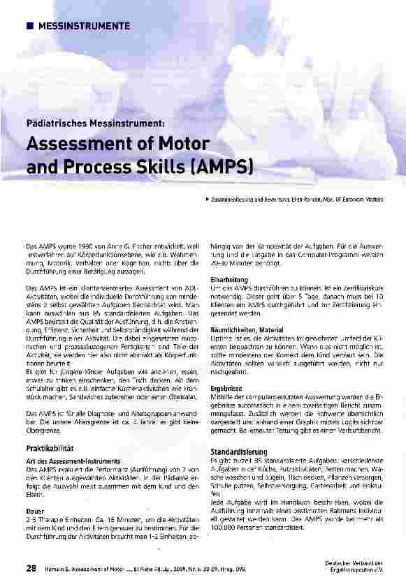 Vorschauseite 1: Assessment of Motor and Process Skills (AMPS)
