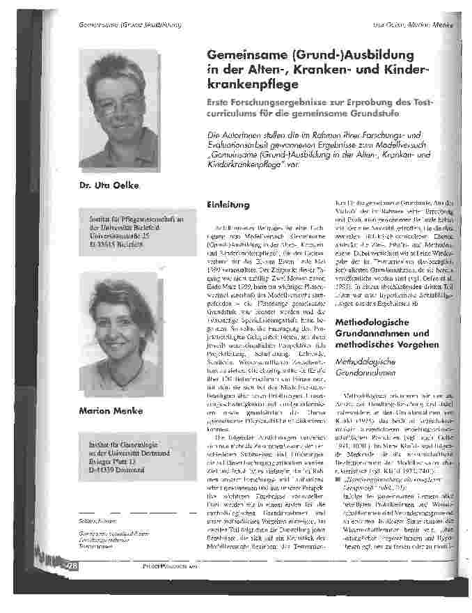 Vorschauseite 1: Gemeinsame (Grund-)Ausbildung in der Alten-, Kranken-, und Kinderkrankenpflege Erste Forschungsergebnisse zur Erprobung des Testcurriculums für die gemeinsame Grundstufe