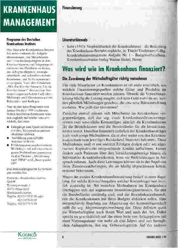 Vorschauseite 1: Was wird wie im Krankenhaus finanziert? Die Zuordnung der Wirtschaftsgüter richtig vornehmen