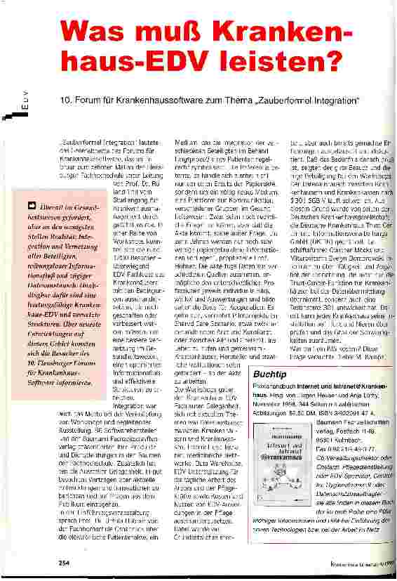 Vorschauseite 1: Was muß Krankenhaus-EDV leisten? 10. Forum für Krankenhaussoftware zum Thema Zauberformel Integration