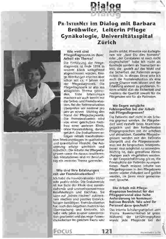 Vorschauseite 1: Pr-Internet im Dialog mit Barbara Brühweiler, Leiterin Pflege Gynäkologie, Universitätsspital Zürich