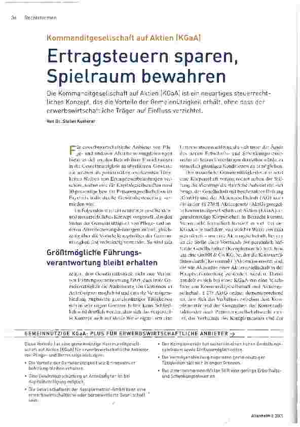 Vorschauseite 1: Ertragsteuern sparen, Spielraum bewahren