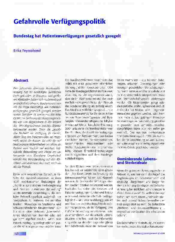 Vorschauseite 1: Gefahrvolle Verfügungspolitik