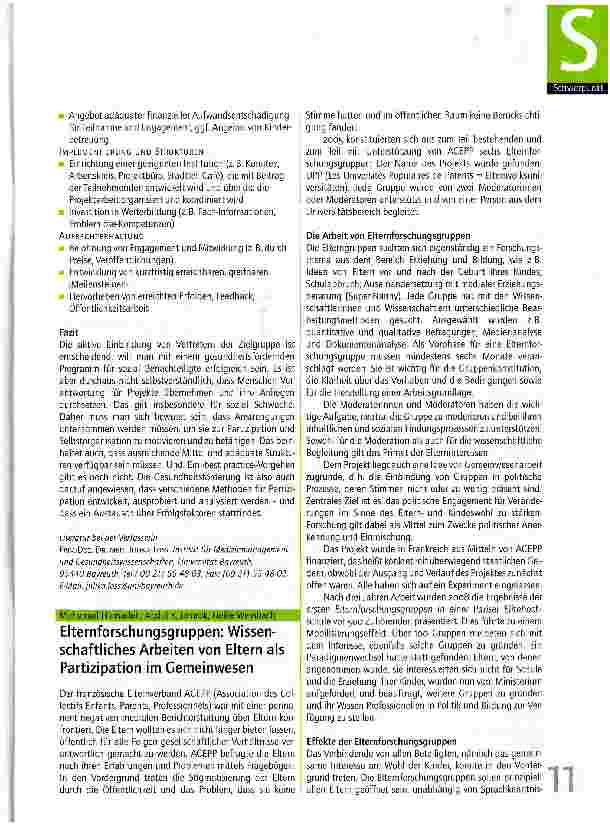 Vorschauseite 1: Elternforschungsgruppen: Wissenschaftliches Arbeiten von Eltern als Partizipation im Gemeinwesen