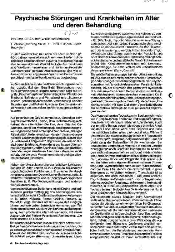 Vorschauseite 1: Psychische Störungen und Krankheiten im Alter und deren Behandlung