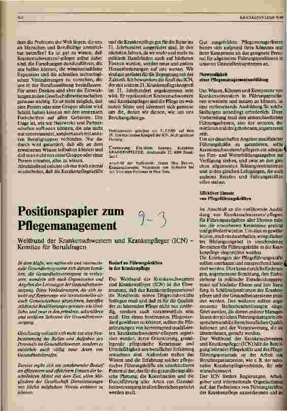 Vorschauseite 1: Positionspapier zum Pflegemanagement Weltbund der Krankenschwestern und Krankenpfleger (ICN)