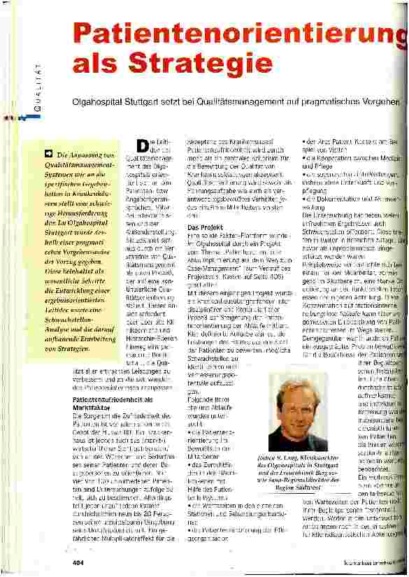 Vorschauseite 1: Patientenorientierung als Strategie Olgahospital Stuttgart setzt bei Qualitätsmanagement auf pragmatisches Vorgehen