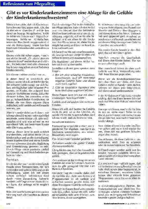 Vorschauseite 1: Gibt es vor Kinderkrankenzimmern eine Ablage für die Gefühle der Kinderkrankenschwestern?