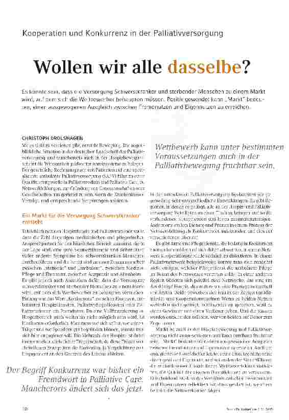 Vorschauseite 1: Kooperation und Konkurrenz in der PalliativversorgungWollen wir alle dasselbe?
