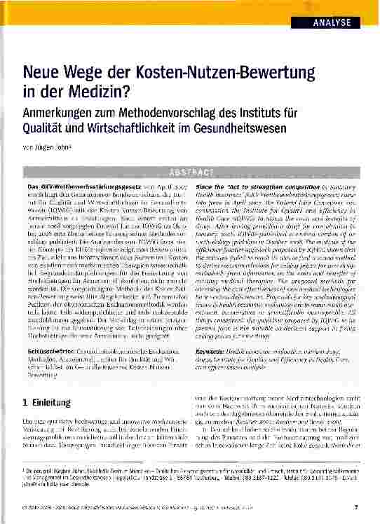 Vorschauseite 1: Neue Wege der Kosten-Nutzen-Bewertung in der Medizin?